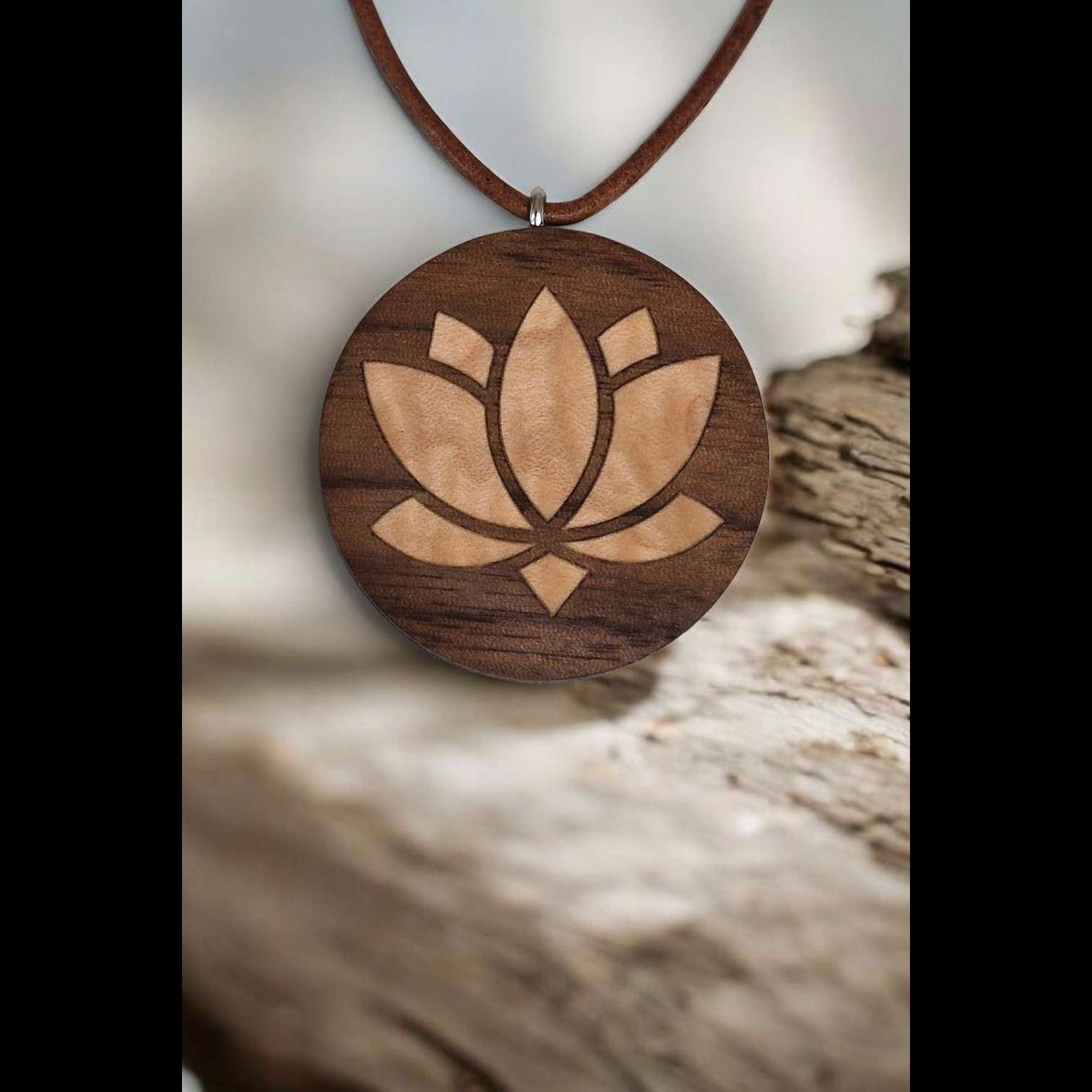 Lotus flower wood pendant